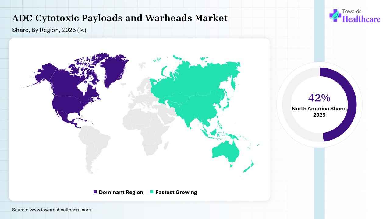 ADC Cytotoxic Payloads and Warheads Market Share, By Region, 2025 (%) ADC Cytotoxic Payloads and Warheads Market Shares for North America, Europe, Asia Pacific, Latin America and Middle East and Africa, 2025 (%).