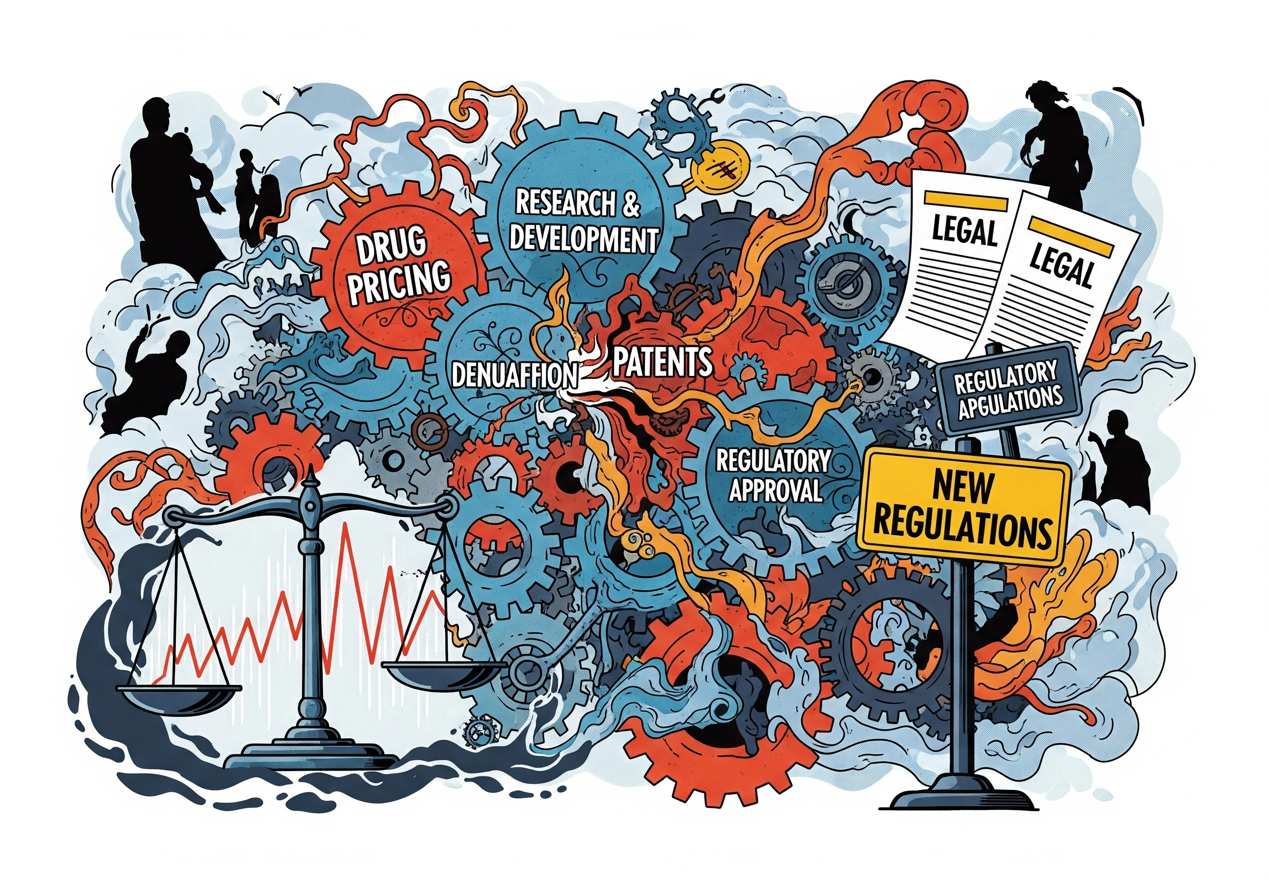 A tangled maze overlaid with FDA documents and a pill bottle, symbolizing regulatory confusion A tangled maze overlaid with FDA documents and a pill bottle, symbolizing regulatory confusion