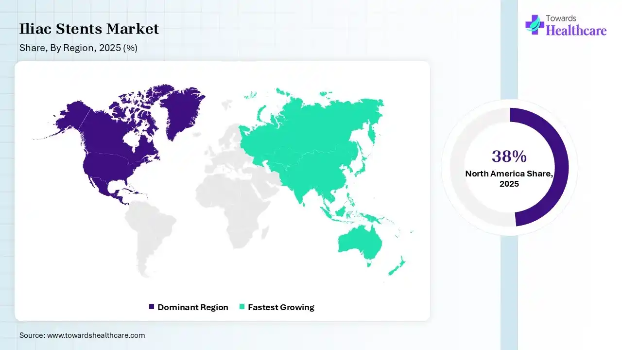 Iliac Stents Market Shares for North America, Europe, Asia Pacific, Latin America and Middle East and Africa, 2025 (%).