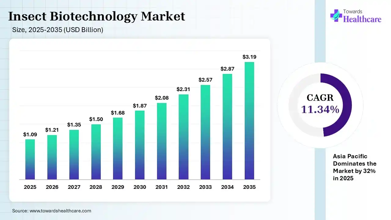 Insect Biotechnology Market Size 2025 - 2035 (USD Billion) Insect Biotechnology Market Size is USD 1.21 Billion in 2026.