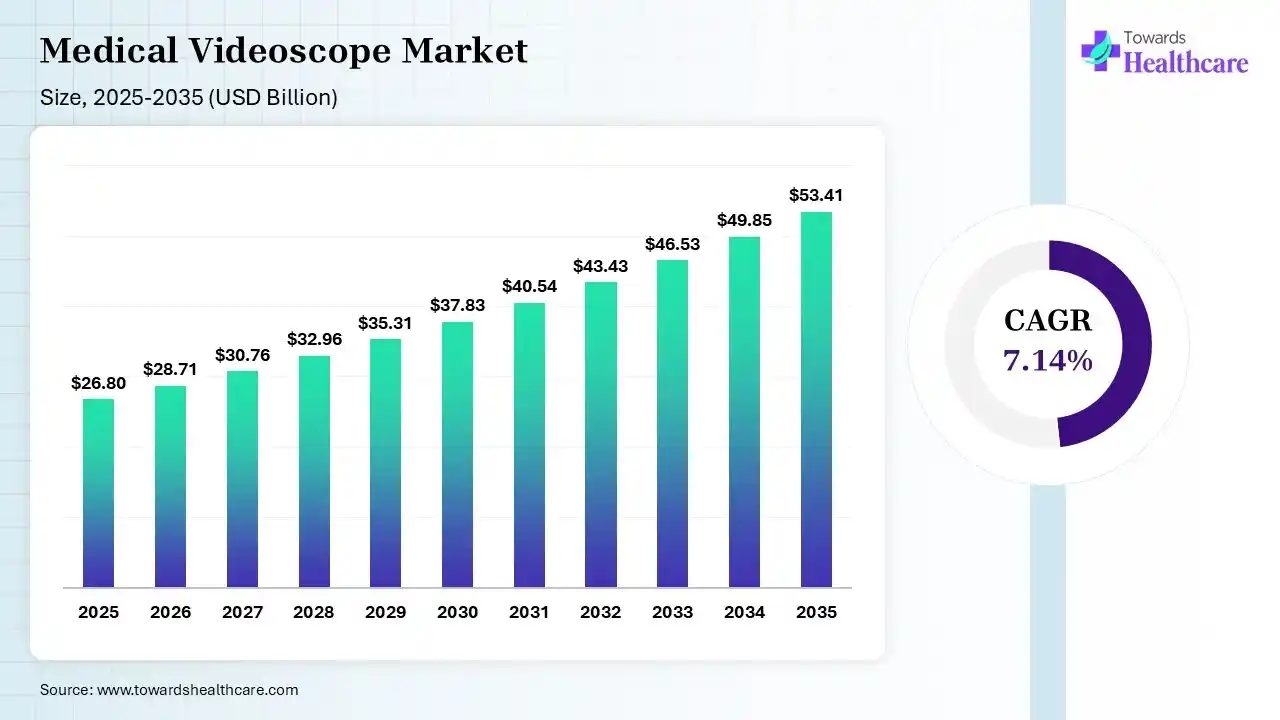 Medical Videoscope Market Size 2025 - 2035 (USD Billion/Million) Medical Videoscope Market Size is USD 28.71 Billion in 2026.