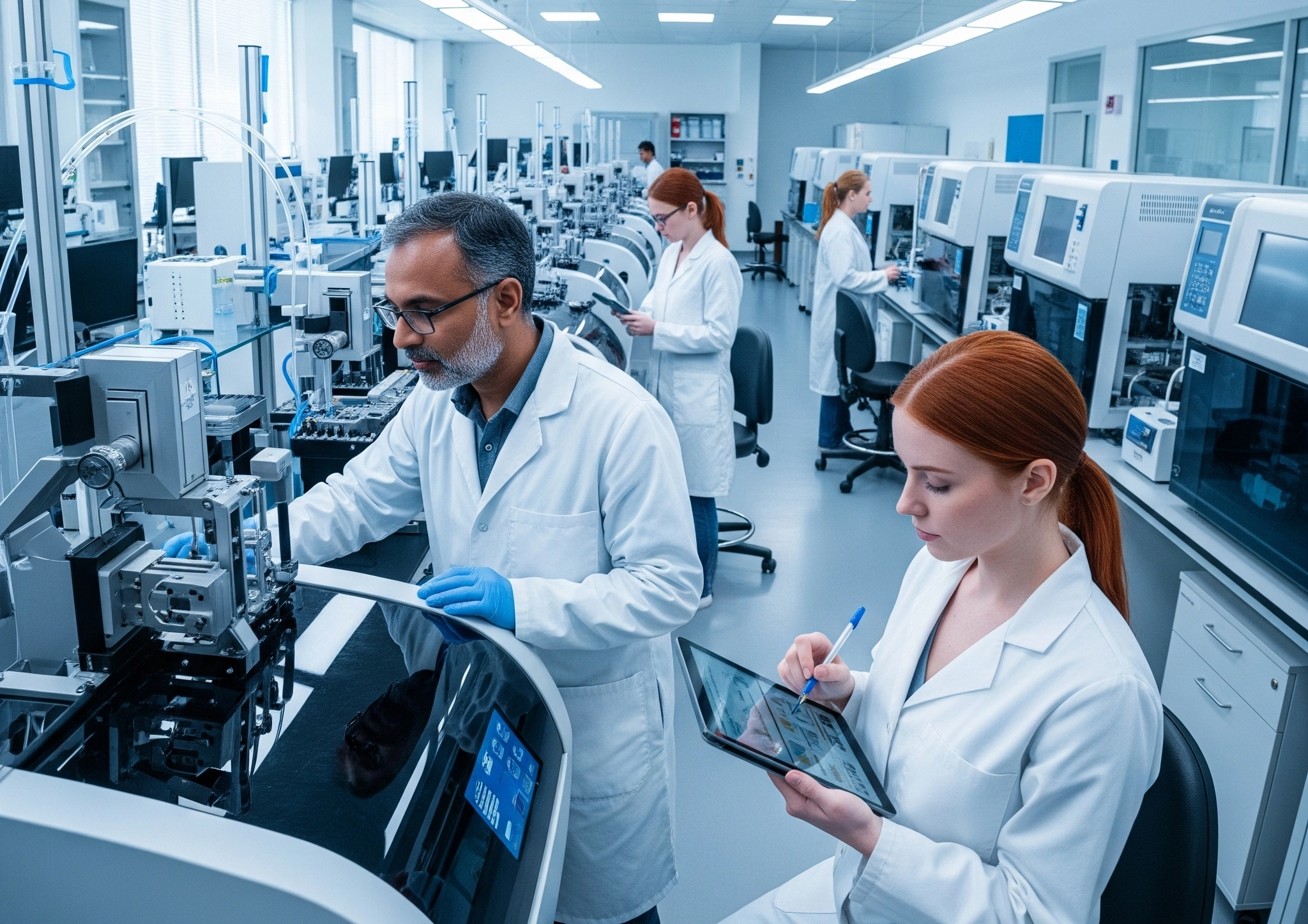 MilliporeSigma's AAW&trade; Automated Assay Workstation operating in a modern biomedical lab.