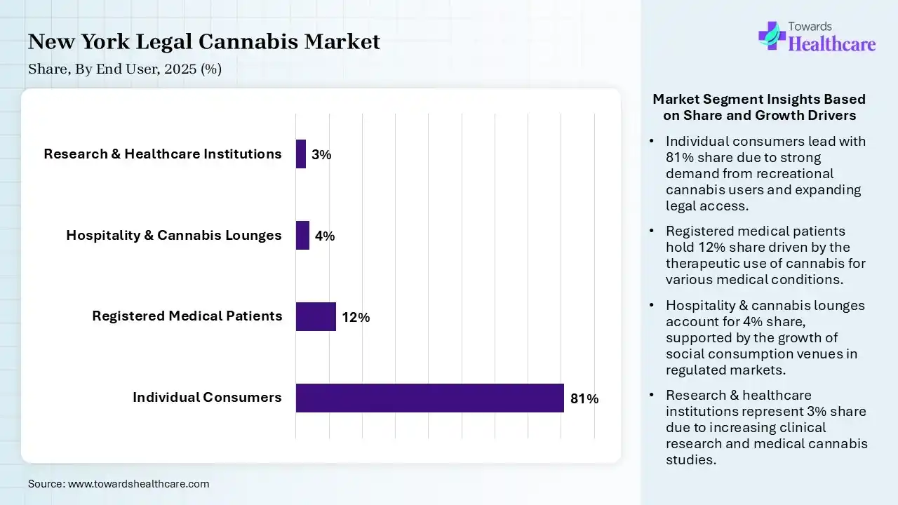 New York Legal Cannabis Market By End User, (Individual Consumers) Segment Dominates by 81% in 2025