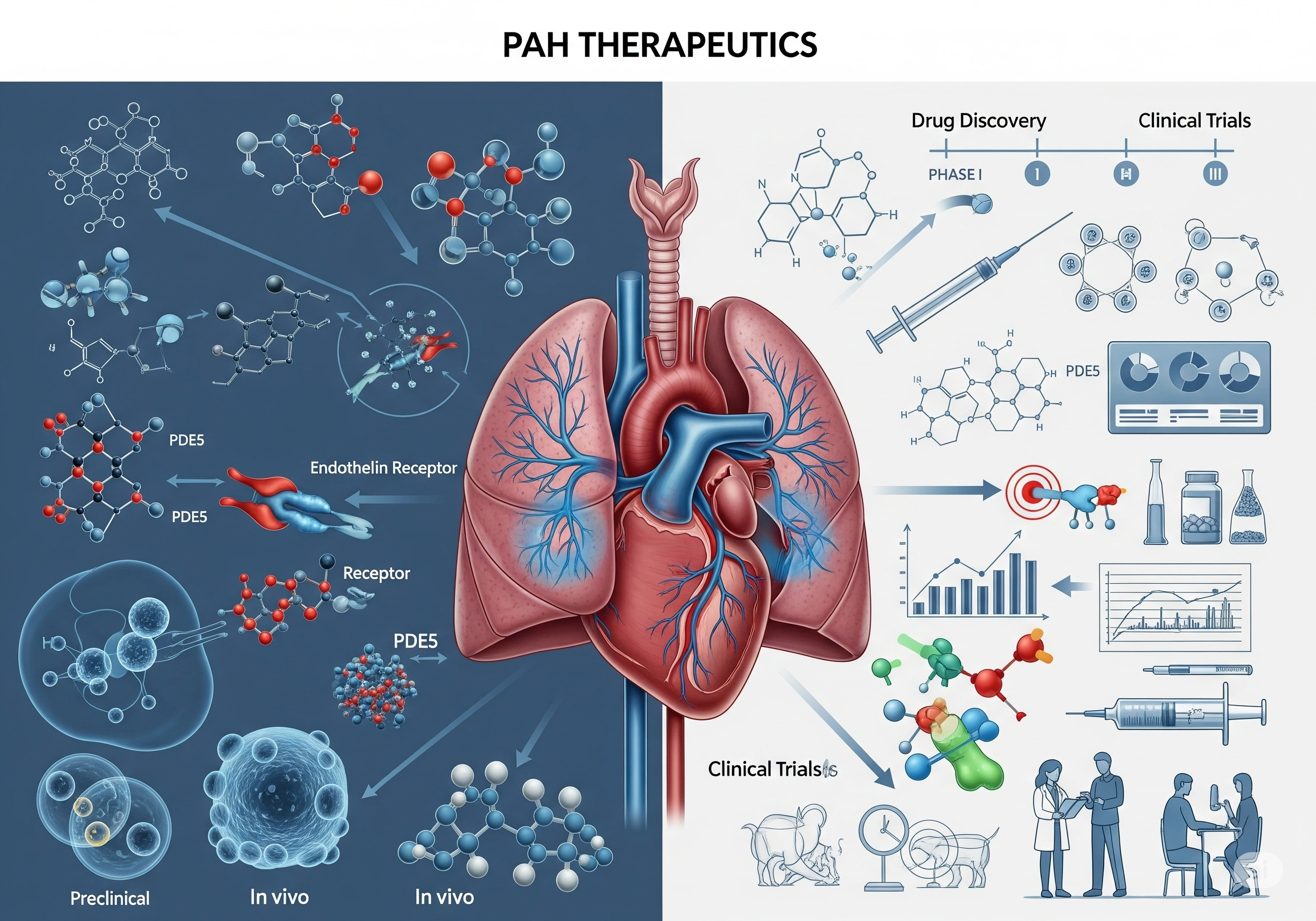 Doctor holding a model of lungs with digital PAH treatment visuals and funding icons Doctor holding a model of lungs with digital PAH treatment visuals and funding icons