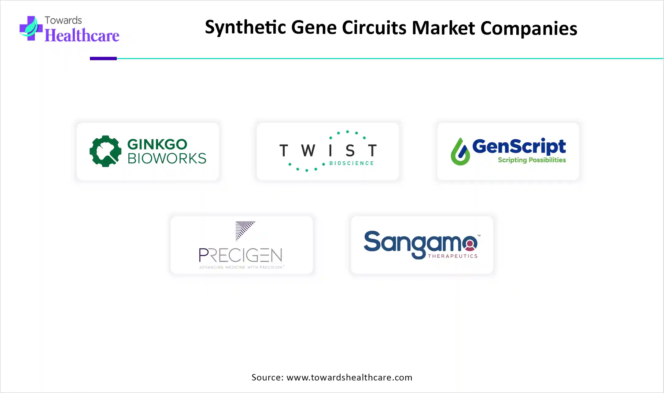 Synthetic Gene Circuits Market Top Companies Synthetic Gene Circuits Market Companies are Ginkgo Bioworks, Twist Bioscience, GenScript Biotech, Precigen, Sangamo Therapeutics