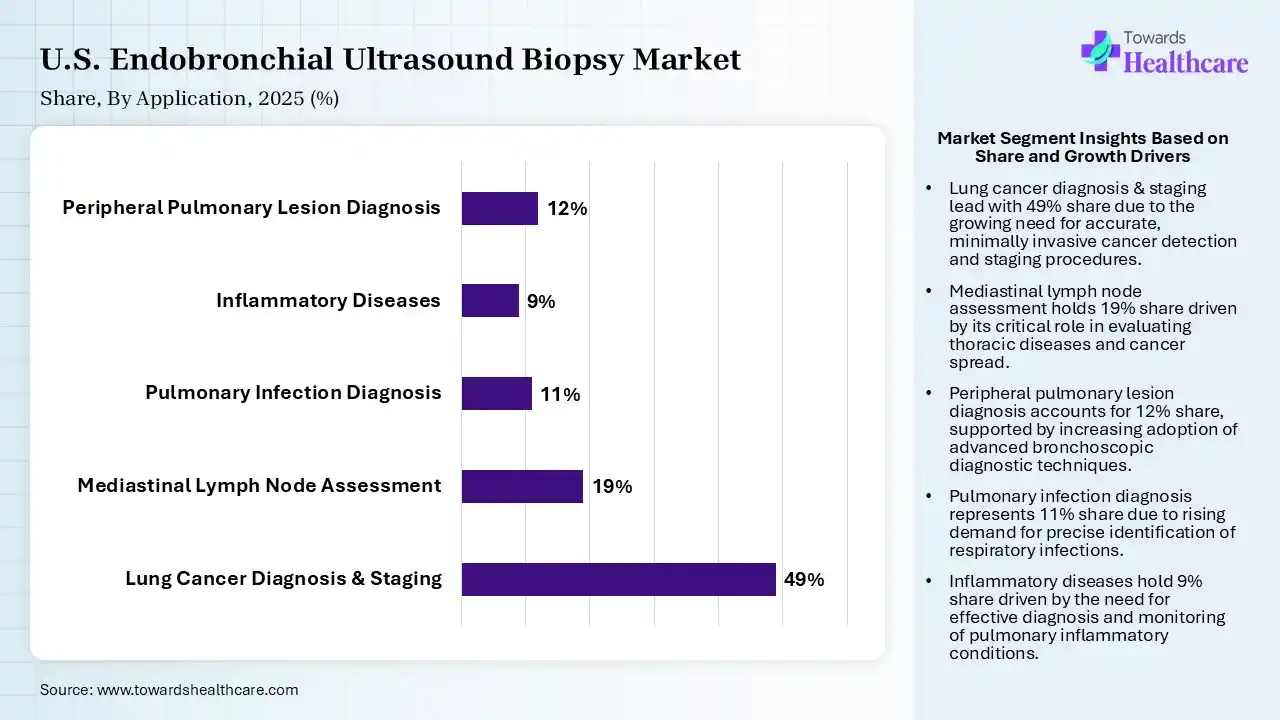 U.S. Endobronchial Ultrasound Biopsy Market By Application, (Lung Cancer Diagnosis & Staging) Segment Dominates by 49% in 2025.