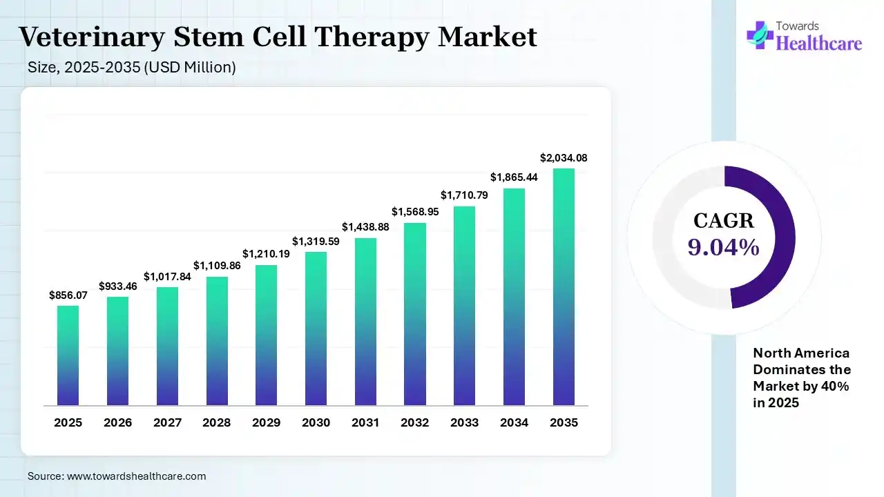 Veterinary Stem Cell Therapy Market Size 2025 - 2035 (USD Million) Veterinary Stem Cell Therapy Market Size is USD 933.46 Million in 2026.