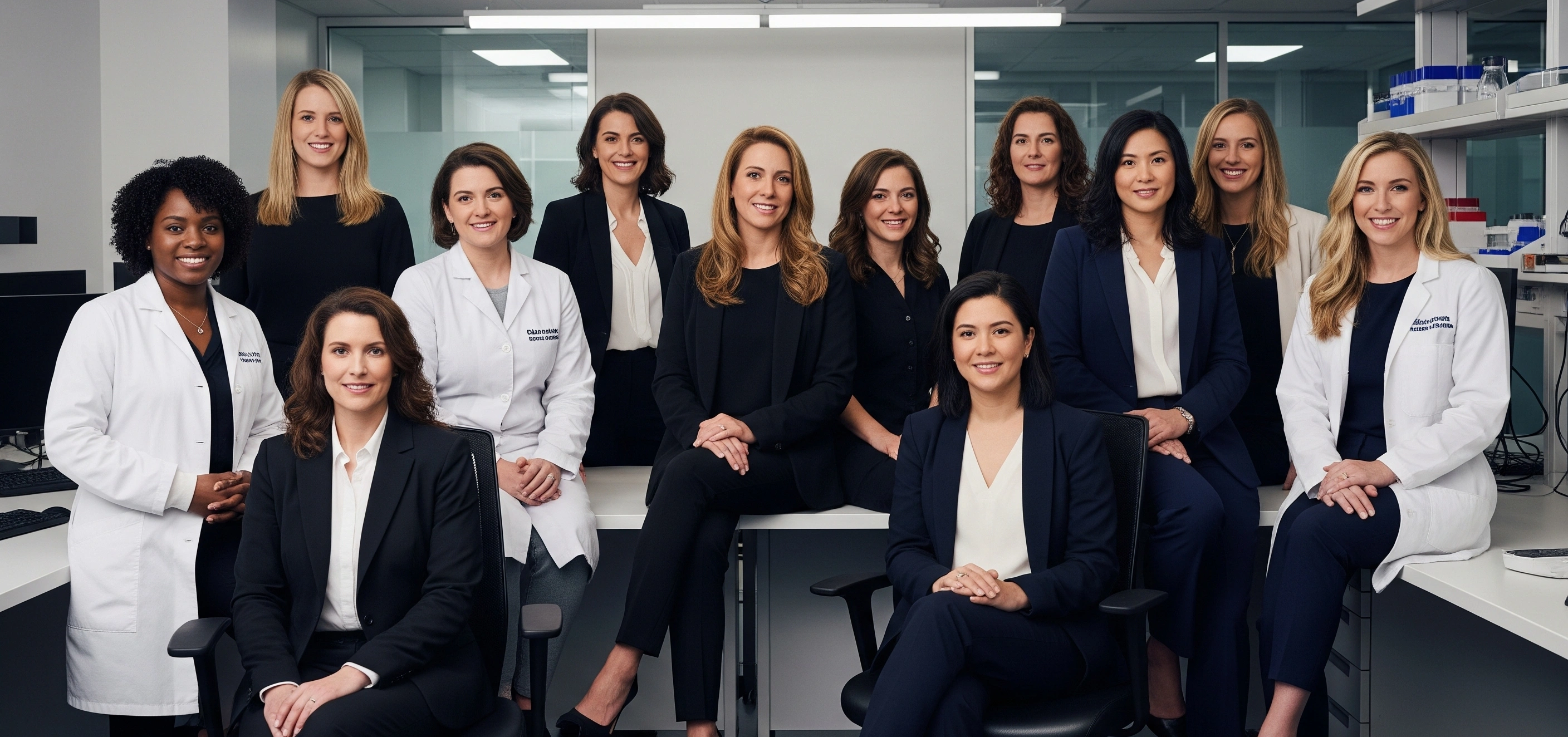 Portrait collage of leading women executives in biotech who have driven billion-dollar industry deals.